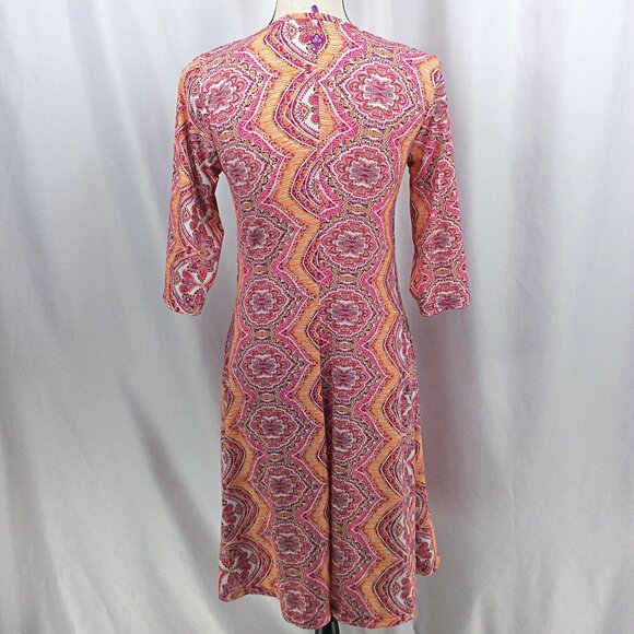 Prana Nadia Veeda Dress Women's Size Medium Pink Orange Printed Faux Wrap - Picture 3 of 10